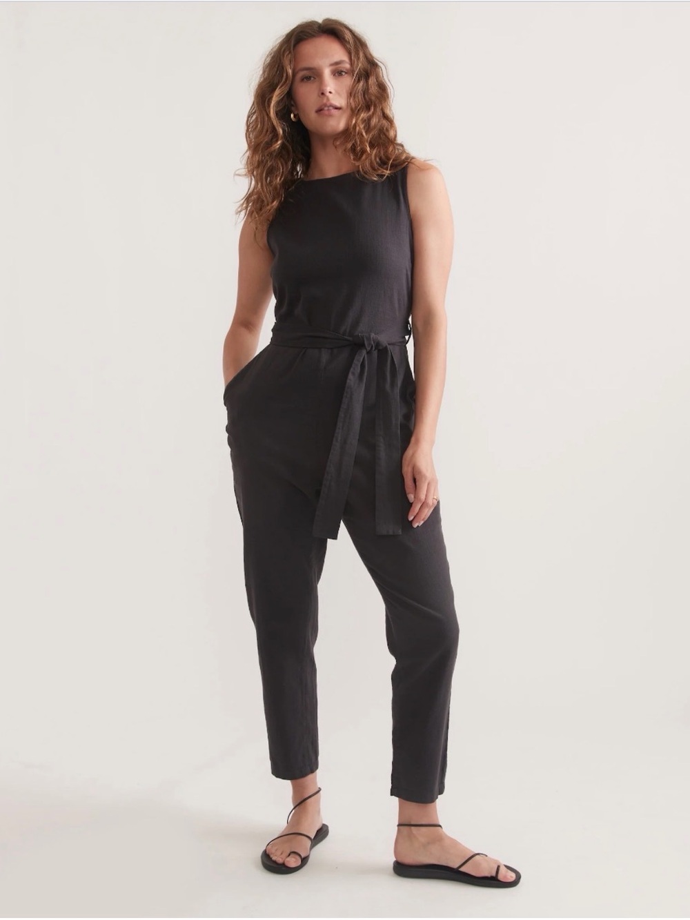 Marine Layer Eloise Belted Jumpsuit Black Size Medium